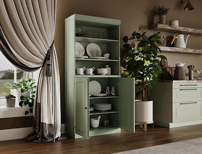 Palace Imports 100% Solid Wood Kitchen Pantry w/ 2 Wood Doors, Sage, 32" w x 71.5" h, Renewable Eco-Friendly Pine, Made in Brazil