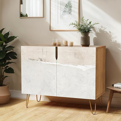SIGNWIN Sideboard Buffet Cabinet, Kitchen Storage Cabinet with 2 Doors, Grunge Industrial Gray Landscape, Cupboard Console Table for Dining Room - 35" L x 18" W x 29" H