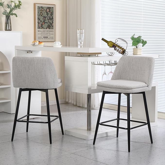 Modern Dining Chairs,Set of 2,Sturdy and Stylish,Simple Natural Design,Swivel Bar Stools with Back,Versatile Use in Kitchen Island Pub,Applicable to Front Porch,Garden,Patio,Reception Room,OffWhite-L