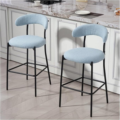 26'' Counter Height bar stools Teddy Fabric Cover Kitchen Island Counter Stool with Black Powder Coating Base and footrest