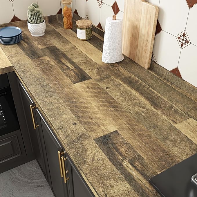 WESTICK Brown Wood Contact Paper Peel and Stick Countertops Waterproof Wood Wallpaper Removable Vintage Wooden Grain Contact Paper for Cabinets Kitchen Tables Office Desk Camper Walls 15.8" x 196"