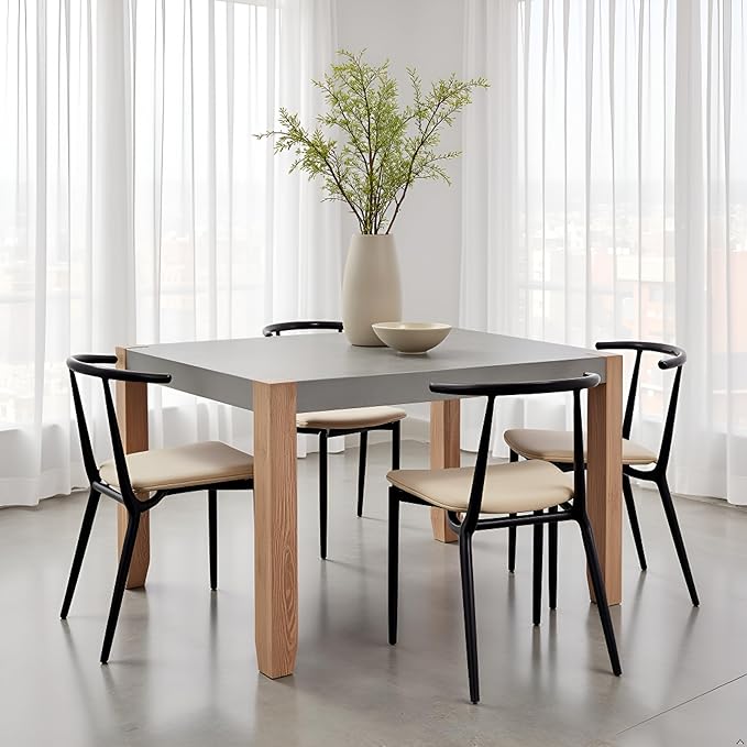 Alaterre Furniture Newport Dining Table for 4 – Rustic Industrial 48” x 30” Kitchen Table with Faux Concrete Gray Top & Solid Wood Legs