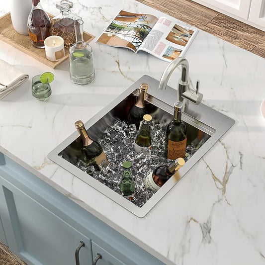 15"x20" Drop In Bar Prep Sink Workstation – 16 Gauge 304 Stainless Steel Top Mount Overmount Wet Bar RV Outdoor Kitchen Sink with Faucet