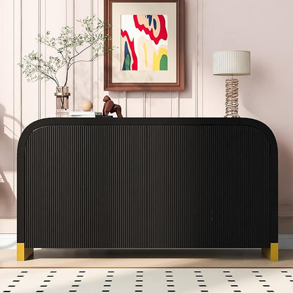 Merax Sideboard Buffet Cabinet with Storage Adjustable Shelves & Unique Curved Corner, Wavy Door Panel Accent Wood Console Table for Coffee Bar, Living Room and Entrance, Easy Assembly, Black