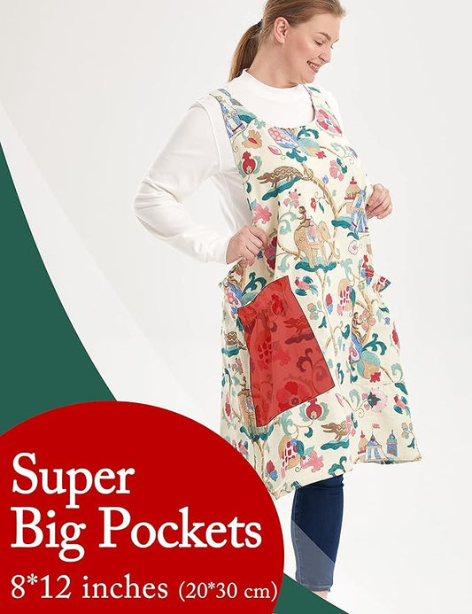 Big Plus Size Aprons for Women with Pockets Cotton Linen Baking Kitchen Cooking