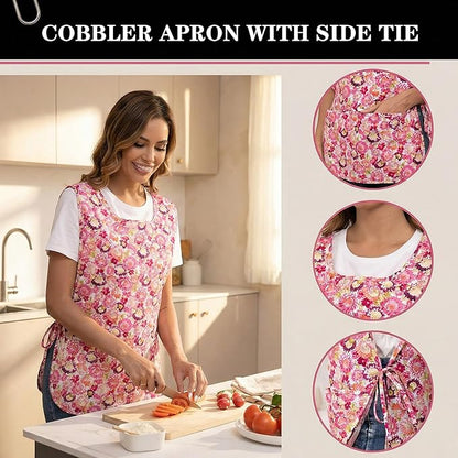 Nanxson Women Cobbler Apron with 2 Patch Pockets Cotton printed Smock with Side Ties for Work Chef kitchen CF3187