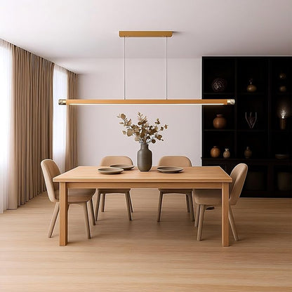 47" Wood Linear Pendant Light, Modern Wabi-Sabi Chandelier with Handcrafted Walnut & Brass, 3 Color Temperatures (3000K-6000K), Hanging Light Fixture for Dining Room, Kitchen, Bedroom
