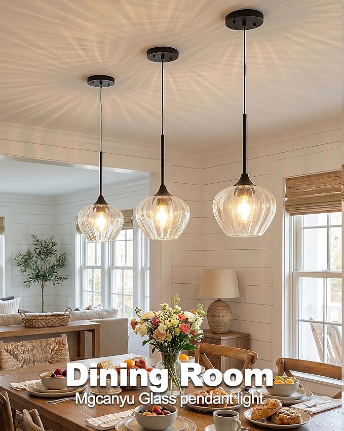Glass Pendant Lights for Kitchen Island, 7" Modern Matte Black Pendant Light Fixtures Small Farmhouse Hanging Light for Kitchen, Dining Room, Sink, Bathroom