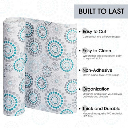 Drawer and Shelf Liner, Non-Slip Kitchen Cabinet Liners Non-Adhesive Thick Strong Grip Waterproof Washable Mats Protect Dresser Shelves Cupboard Bathroom Cabinets, Spiral, 18 in X 20 FT