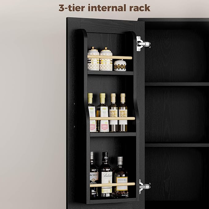 IRONCK 71" Kitchen Pantry Storage Cabinet with Storage Rack, Pegboard Doors, 4 Adjustable Shelves, Food Pantry Cabinet, Freestanding Tall Cupboard for Dining Room, Kitchen, Black