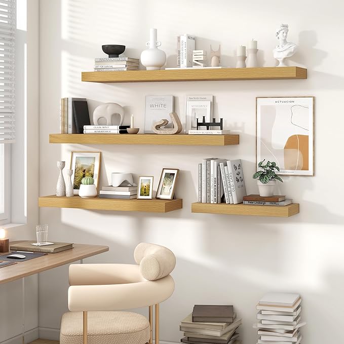 Heimlove 36 Inch Floating Shelves for Wall,Thicker and Deeper Wall Shelves Mounted Storage & Display Wood Shelf,Hanging Shelf for Bedroom Living Room Kitchen Office,Set of 2,Oak