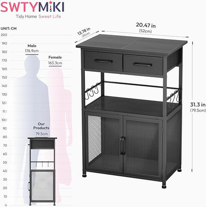 SWTYMIKI Coffee Bar Cabinet with Drawer - 20.47" Coffee Stand Station with Removable Hooks, Buffet Cabinet for Coffee Maker or Microwave, Kitchen Bar Table Storage Organizer, Black