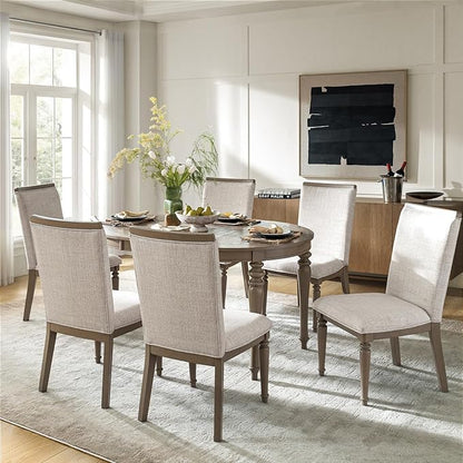 HULALA HOME Dining Chairs Set of 6 Upholstered Kitchen Dining Room Chairs with Rubber Wooden Leg, Linen Fabric, High-Back, Mid-Century Modern Parson Dinner Chair for Living Room Restaurant, Grey