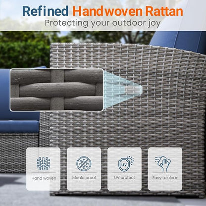 Wisteria Lane Patio Furniture Set, Wicker Outside Outdoor Furniture for All Weather, Patio Sofa with High Backrest Support and Wide Armrest for Backyard, Balcony, Deck, Porch, Blue