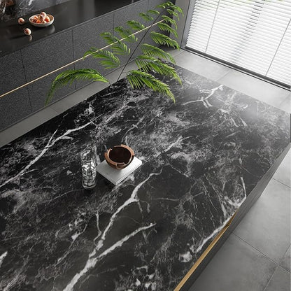 Abyssaly Black Marble Paper 24" x 196" Granite Wallpaper Peel and Stick Countertop Paper Self Adhesive for Kitchen Bathroom and Furniture