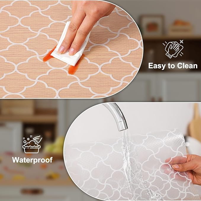 Cooyes Shelf Liner – Premium Non-Adhesive Cabinet & Drawer Liner for Kitchen – Waterproof Shelf Paper with Modern Pattern – Durable EVA Cabinet Mat – Easy to Cut （12" W x 120" L）