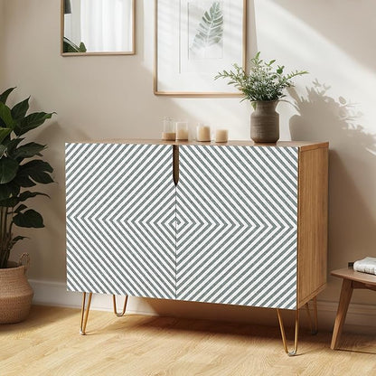 SIGNWIN Sideboard Buffet Cabinet, Kitchen Storage Cabinet with 2 Doors, Optical Illusion Diamond Patterns, Cupboard Console Table for Dining Room - 35" L x 18" W x 29" H