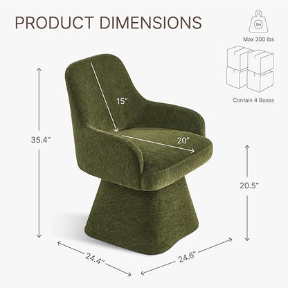 KISLOT Swivel Dining Chairs Set of 4, Mid Century Modern Chairs Fabric Upholstered Armchair with Armrest & Ergonomic Backrest for Dining Room, Kitchen, Bedroom, Living Room, Green, 4 Boxs