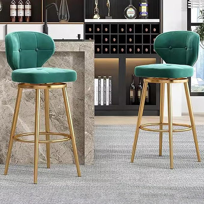 Counter Height stools Set of 2, 360° s with Back and Footrest, Thickened Upholstered Cushion, Tall Chairs for Kitchen Island, Dining Room, Home, Cafe,Green-Sitting Height 65cm
