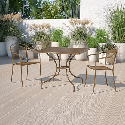 Flash Furniture Oia Commercial Grade 35.5" Square Gold Indoor-Outdoor Steel Patio Table with Umbrella Hole