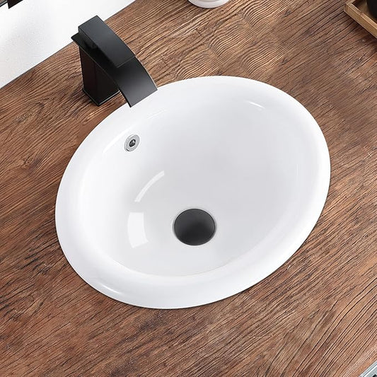 Bathroom Vessel Sink 18'' x 15'' Semi Recessed Bathroom Sink Oval Drop In Sink with Overflow White Ceramic Modern Vessel Sinks for Bathroom