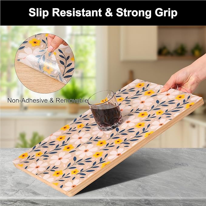 Cooyes Shelf Liner – Premium Non-Adhesive Cabinet & Drawer Liner for Kitchen – Waterproof Shelf Paper with Modern Pattern – Durable EVA Cabinet Mat – Easy to Cut （24" W x 120" L）