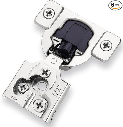 Decobasics 6 Pack Soft Close Cabinet Hinges – 1/2" Overlay for Kitchen Cabinet Doors, Slow Self-Closing Concealed Hidden Hinges for Face Frame –Stainless Steel, 3-Way Adjustable & Quiet Close Damper
