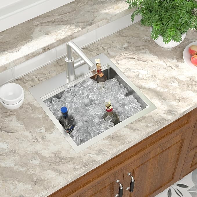 Mocoloo 18 Inch Bar Sink with Faucet, 16 Gauge Drop in Workstation Sink - 18x18x9" Stainless Steel Single Bowl Small Rv Kitchen Sink with Pull-Out Faucet
