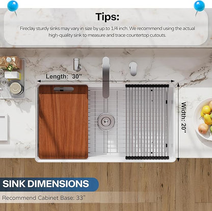 30 White Farmhouse Sink Workstation, Hugsleek Undermount Farm Kitchen Sink 30x20 inch Apron Front White Porcelain Ceramic Fireclay Sinks Ledge Accessories Single Bowl Under Counter Farmer Sinks Basin