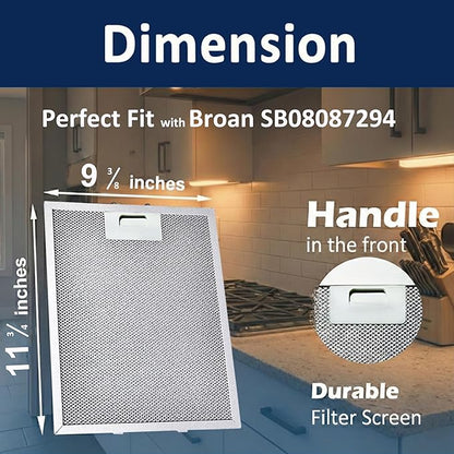 2X SB08087294 Range Hood Filter Replacement Compatible with Broan Nutone RM523004 Kenmore 233.53363 11.75” x 9.40” Kitchen Exhaust Fan Aluminum Grease Filter for Range Hood Vent