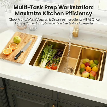 MILOSEN 30 Inch Gold Undermount Kitchen Sink, 30" x 18" Gold Stainless Steel Sinks, Single Bowl Workstation Sink with Custom Accessories, Modern Under Counter Design, 9'' Large and Deep Kitchen Sinks
