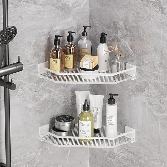 Acrylic Corner Bathroom Counter Organizer - 2 Tier Countertop Storage Shelves for Dresser, Kitchen, Laundry, Dorm Room (White)