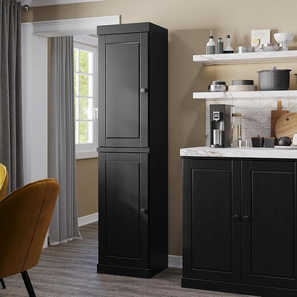 Palace Imports Solid Wood Pantry Cabinet - Tall Narrow Storage Cabinet with Raised Panel Doors - 16.5" W x 71.5" H - Black, Kitchen Cupboard, Adjustable Shelves, 100% Eco-Friendly Wood, Modular