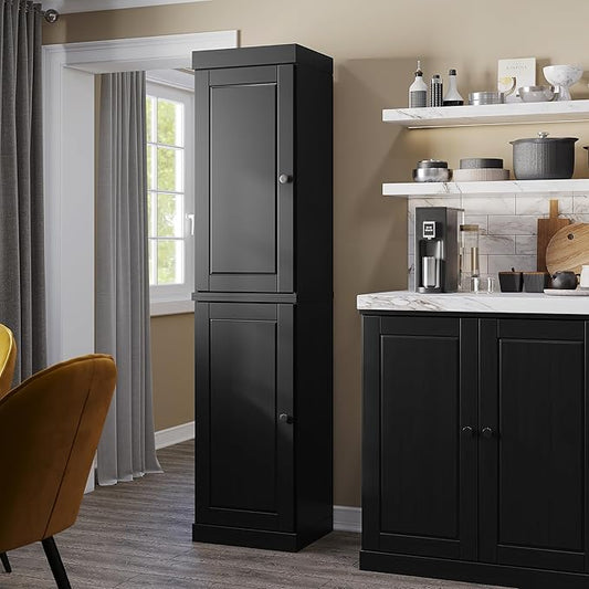 Palace Imports Solid Wood Pantry Cabinet - Tall Narrow Storage Cabinet with Raised Panel Doors - 16.5" W x 71.5" H - Black, Kitchen Cupboard, Adjustable Shelves, 100% Eco-Friendly Wood, Modular