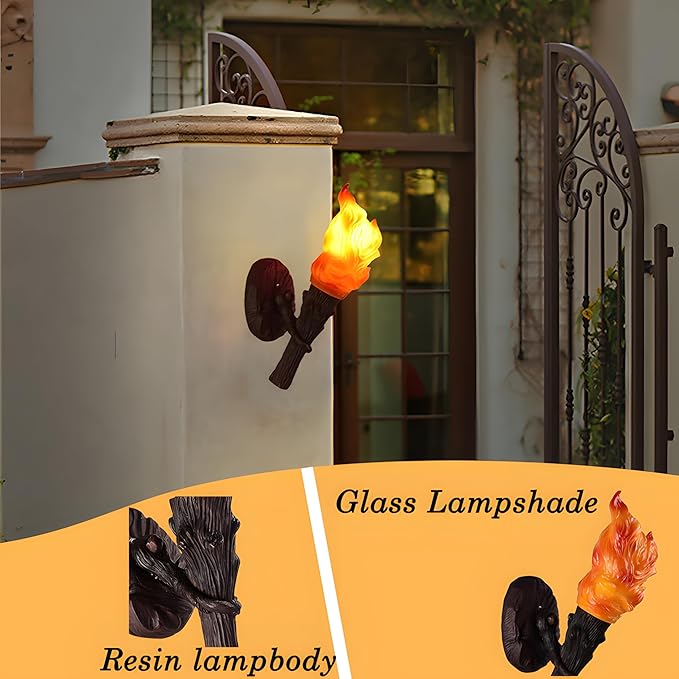 MIXL- Creative Outdoor Torch Wall Light Fixtures, Retro Torch Wall Decorative Light for Corridor,House Doorway,Garage Doorway&Patio Doorway(Torch)