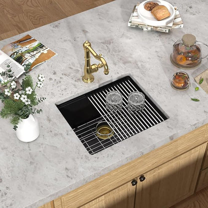 21 Inch Undermount Bar Sink Workstation - Matte Black Granite Composite Classic Quartz Single Bowl Wet Prep Sink for Small Space, Kitchen Bar, RV, Boat, and Outdoor #TLGU-129