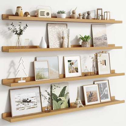 FLYJOE Floating Picture Ledge Shelves for Wall Set of 4, 48 Inch Wall Shelves with Lip Long Large Nursery Book Shelf for Toys Storage Kids Bookshelf Wall Mounted Living Room Bedroom Decor Frames