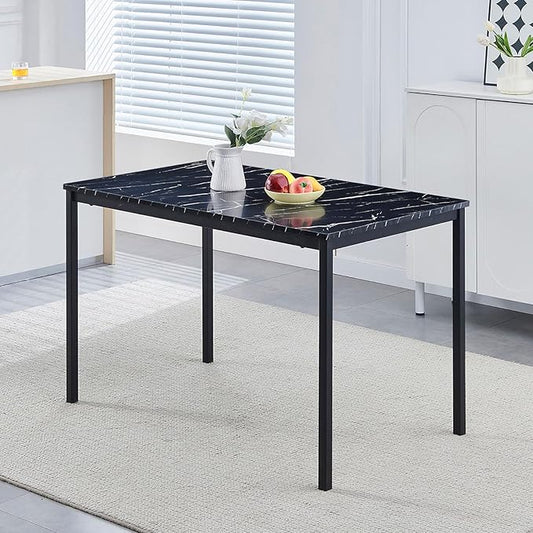 47" Faux Marble Dining Table Modern Kitchen & Dining Room Table for 4 Rectangular Dinner Table for Dining Room,Black