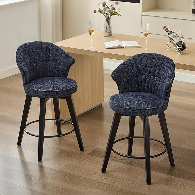 Modern Dining Chairs,Set of 2 - Sturdy Stylish,Simple Natural Design,Adjustable Counter Height Stools with Solid Wood Legs & Chenille Upholstery,Versatile Use for Kitchen Island,Home Pub,Blue-Chenill