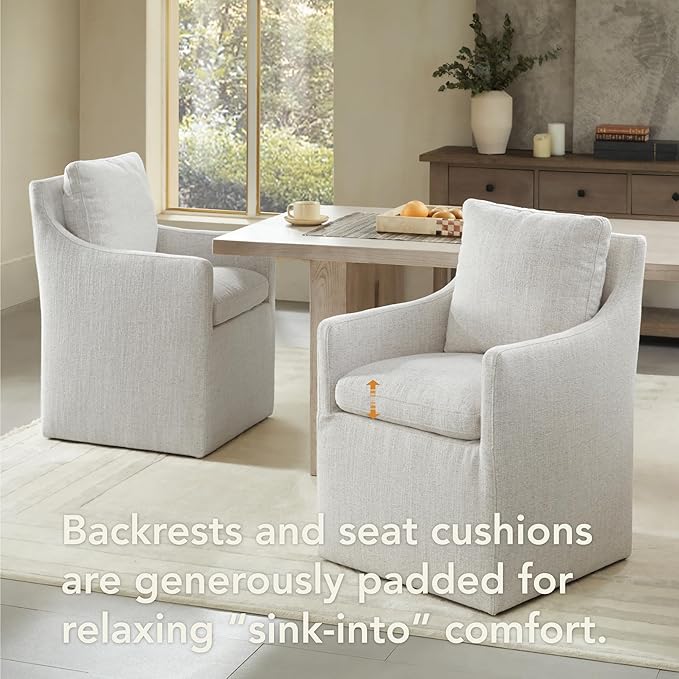 KISLOT Upholstered Dining Chairs with Casters, No Assembly Modern Accent Armchair with Rollers for Dining Room, Bedroom, Living Room, Reading Room, Already Assembled, Linen, 4 Box