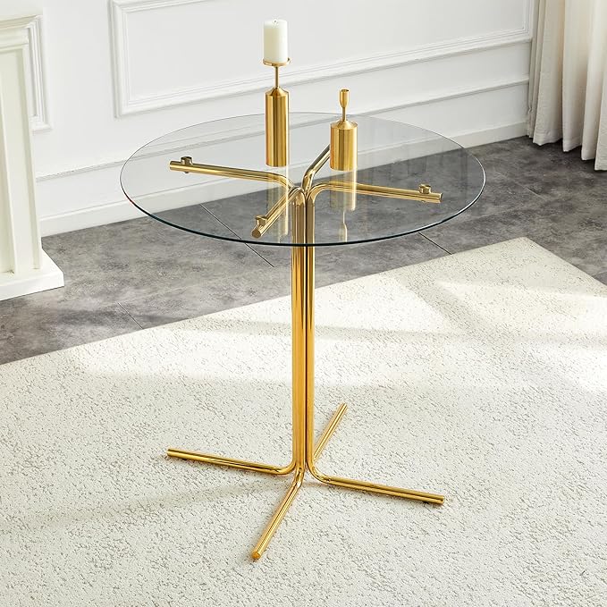 36" Round Counter Height Table, Tempered Glass Top with Gold Metal Base, Modern Pub Table for Kitchen, Bar & Small Spaces