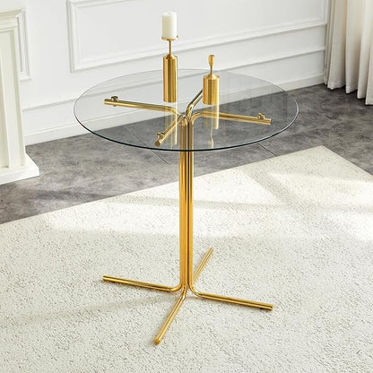 36" Round Counter Height Table, Tempered Glass Top with Gold Metal Base, Modern Pub Table for Kitchen, Bar & Small Spaces