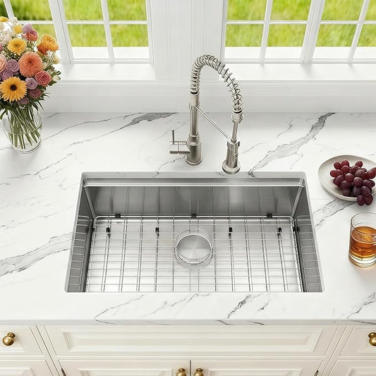 30 Inch Undermount Kitchen Sink,16 Gauge Stainless Steel Kitchen Sink Single Bowl, 30"x19"x9" Undermount Sink Ledge Workstation Sinks With All Accessories, Multi-Functional Workstation Sinks