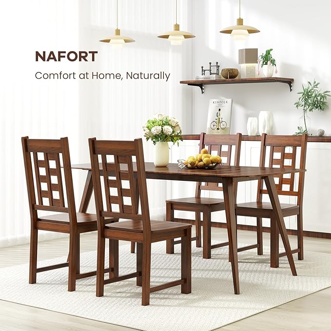 NAFORT Wooden Dining Chairs Set of 6, Lattice High Back Solid Rubber Wood Chair, Vintage Dining Room Chairs with Max Load of 400 Lbs for Kitchen Table, Dining Room, Cafe, Restaurant