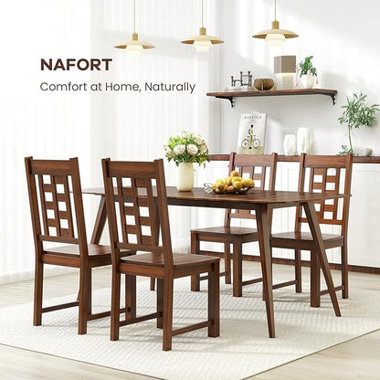 NAFORT Wooden Dining Chairs Set of 6, Lattice High Back Solid Rubber Wood Chair, Vintage Dining Room Chairs with Max Load of 400 Lbs for Kitchen Table, Dining Room, Cafe, Restaurant