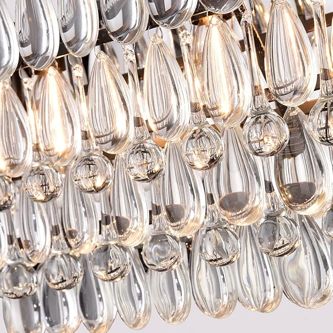 Edvivi Rectangular Linear Crystal Chandelier 30 in. W, 4 Lights Luxury Glam Adjustable Ceiling Lighting Fixture with 4 Rows of Teardrop Crystals for Living Dining Room Kitchen Island, Antique Bronze
