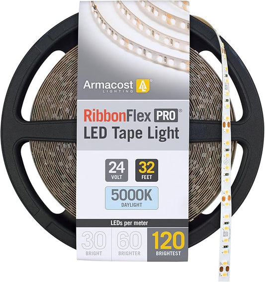 Armacost Lighting RibbonFlex Pro 24V White LED Strip Lights 120 LED/m, 5000K, 32.8 ft 166250