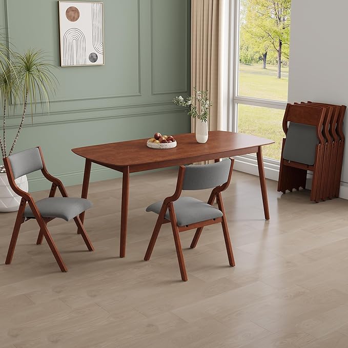 YOPTO Folding Wooden Chairs Set of 2 with Padded Seat,Portable Dining Chairs W/Ergonomically Designed Back and Cushion,for Dining Room,Restaurant,Kitchen,Office