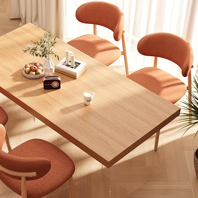Kitchen Dining Chairs Set of 2 Modern Soft Linen Farmhouse Dining Room Chair with Metal Legs, Orange/Original