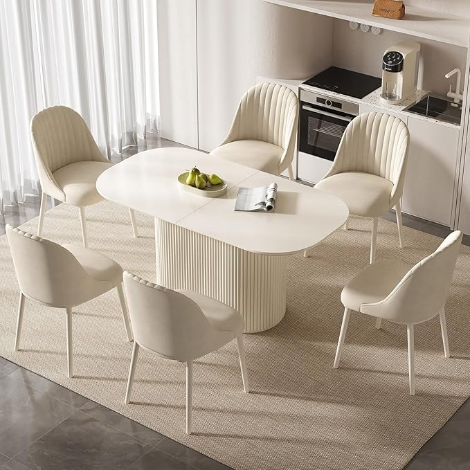 62.99 Inch Rectangular Dining Table for 4-6 People, Modern Mid Century Kitchen Dining Room Table with Pedestal Base,Cream White Family Safe Dining Furniture for Apartment Home